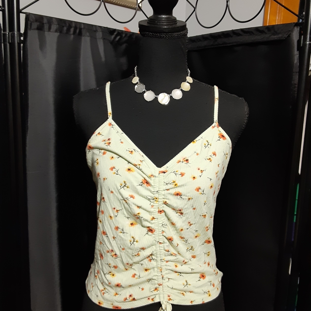 Forever 21 Floral Print Ruched Camisole Cropped Top Sleeveless Women's Large